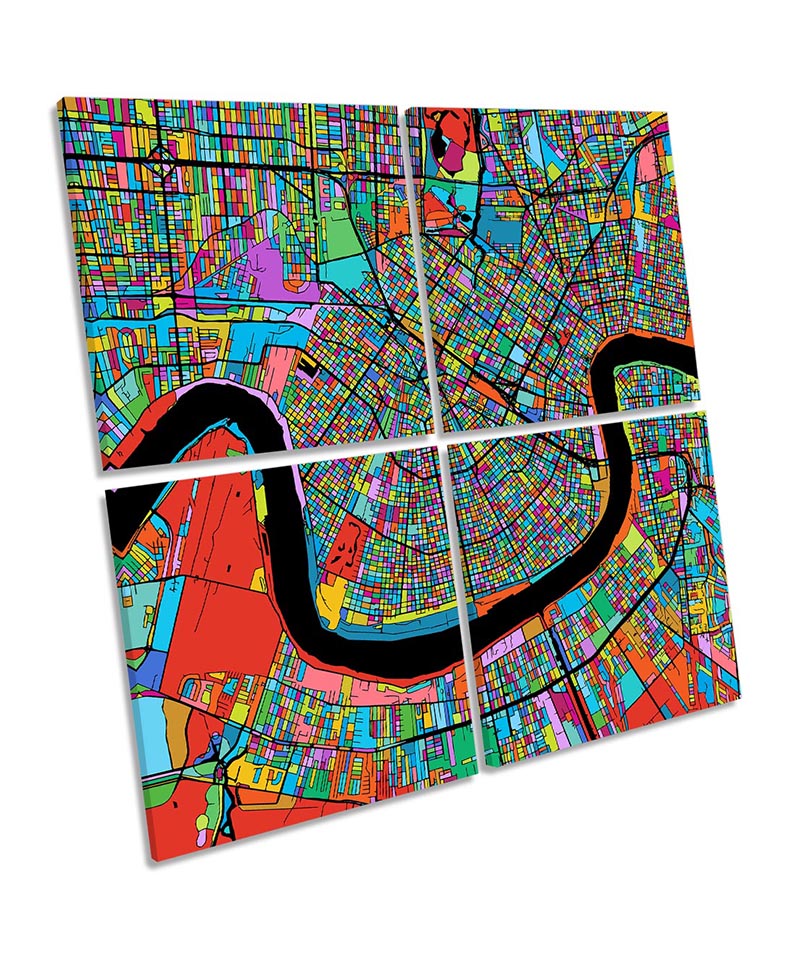 New Orleans City Modern Map Multi-Coloured