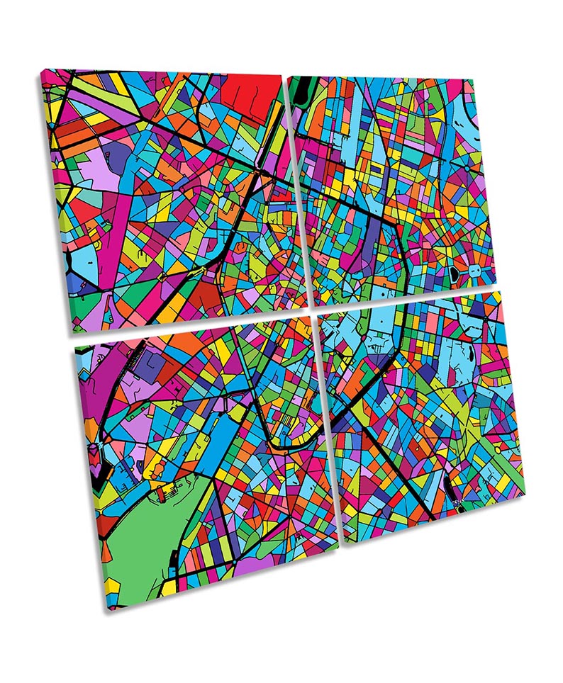 Brussels City Modern Map Multi-Coloured