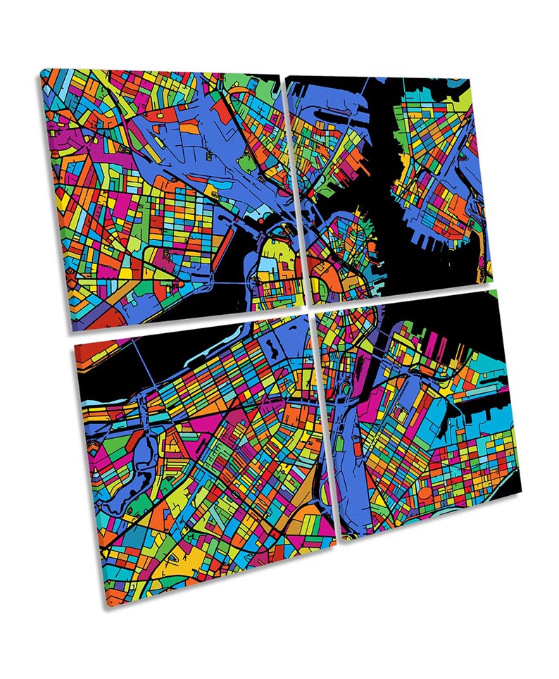 Boston City Modern Map Multi-Coloured