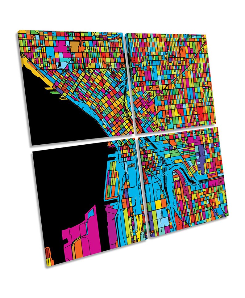 Seattle City Modern Map Multi-Coloured