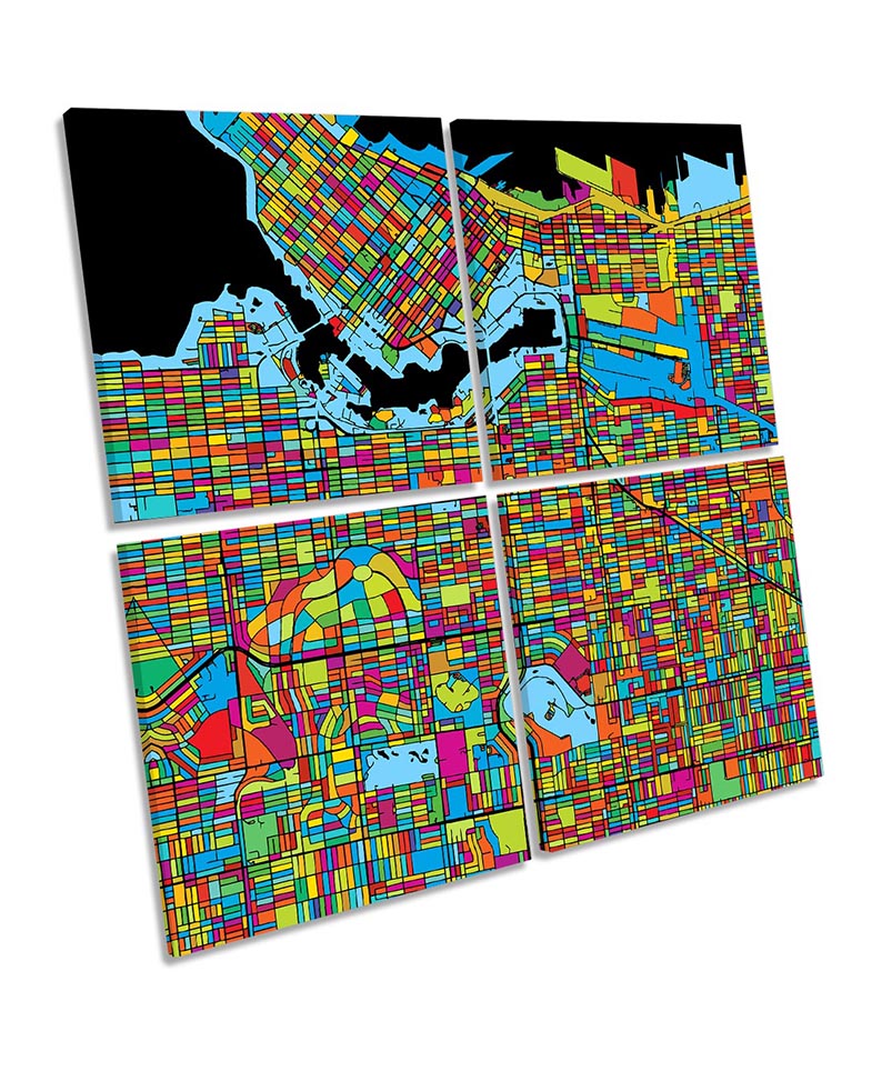 Vancouver City Modern Map Multi-Coloured