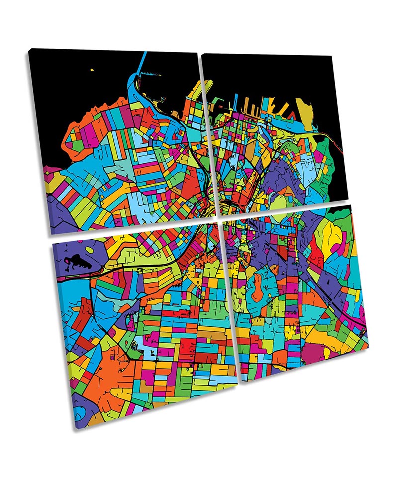 Auckland City Modern Map Multi-Coloured