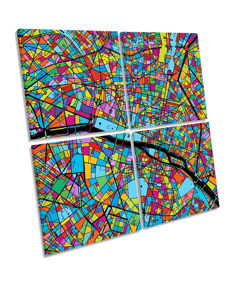 Paris City Modern Map Multi-Coloured