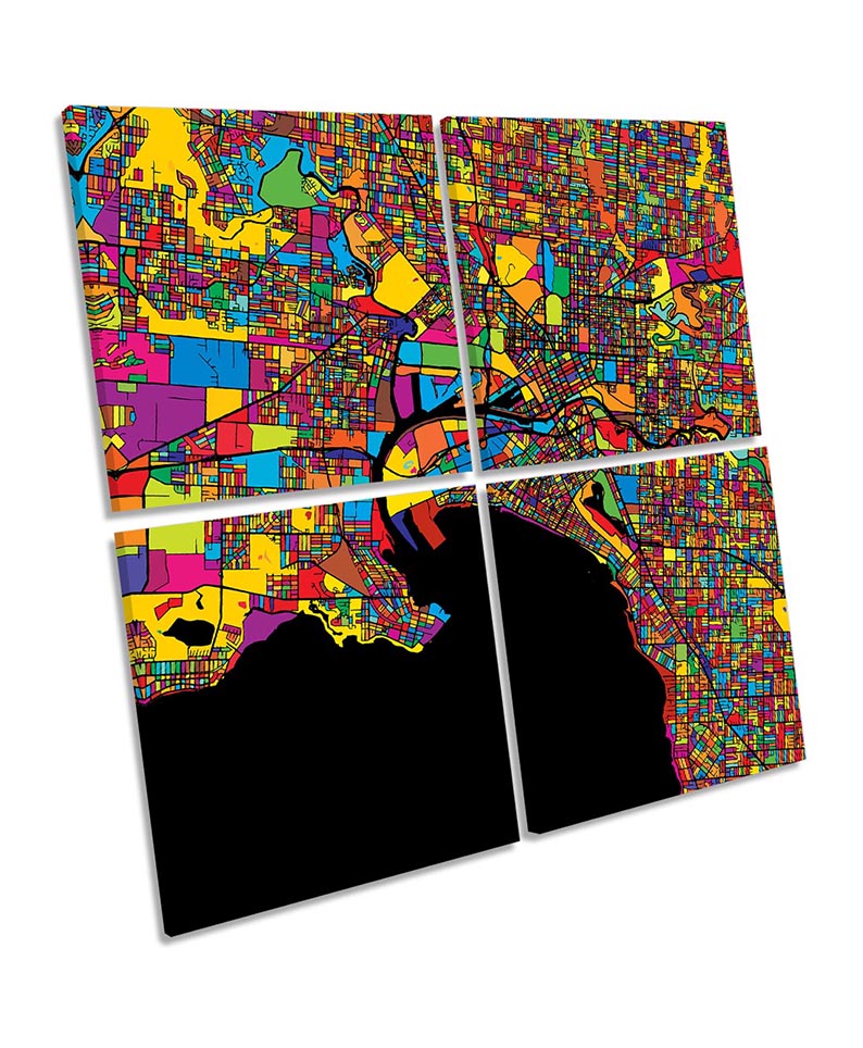 Melbourne City Modern Map Multi-Coloured