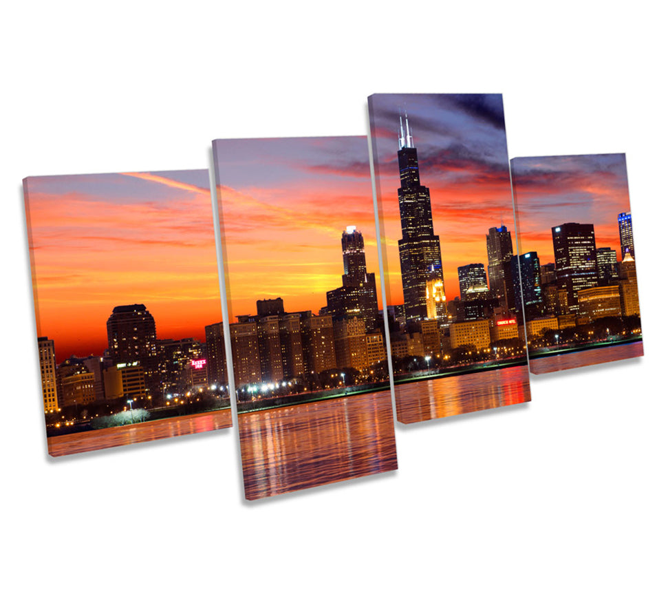 Chicago Skyline City Sunset