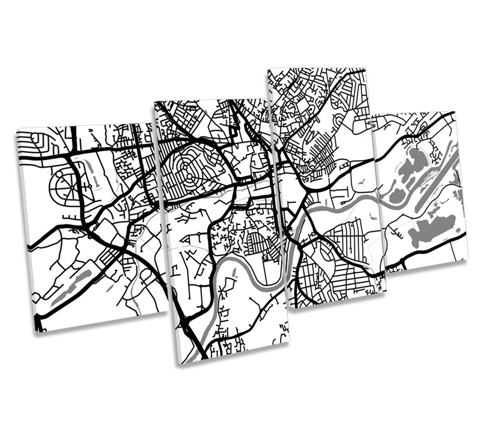 Nottingham City Map Minimalistic Modern B&W