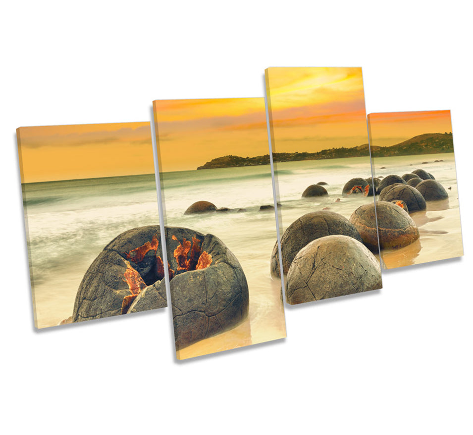 Orange Sunset Beach Rocks