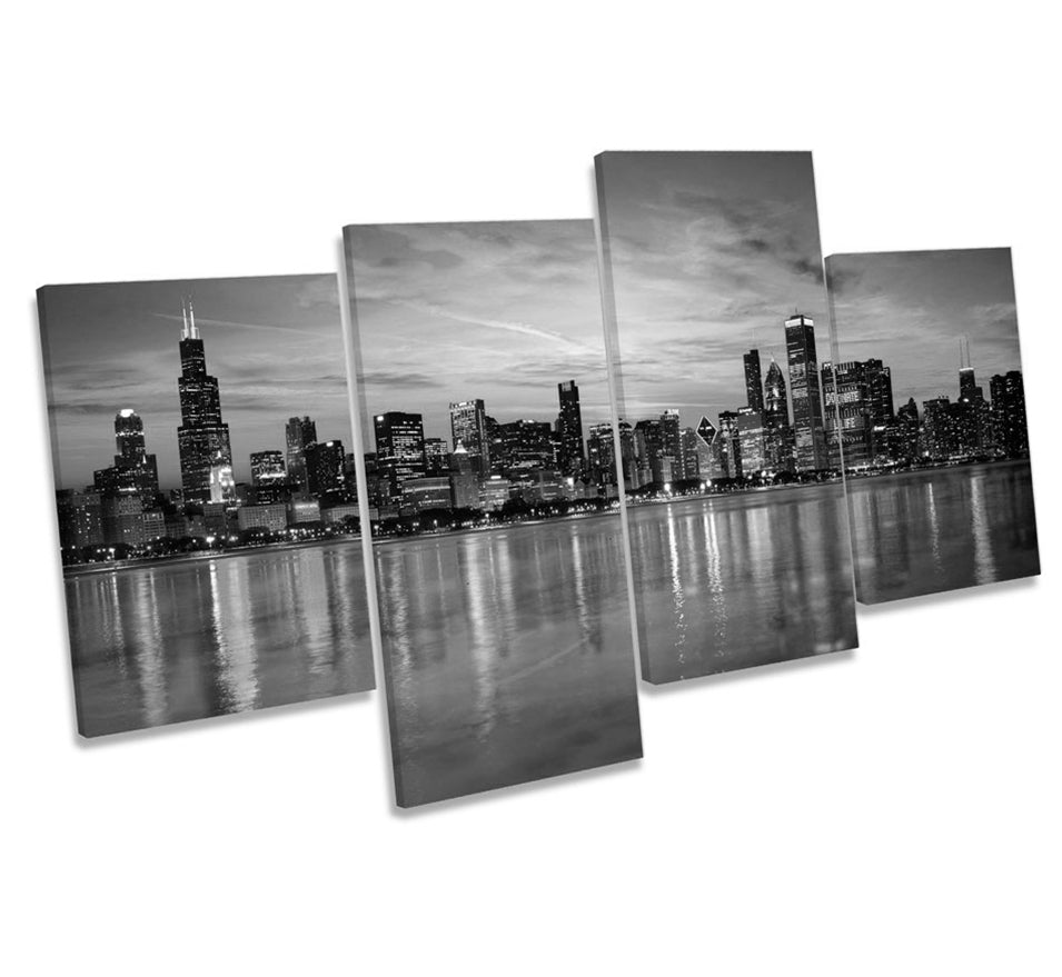 Chicago Illinois Sunset Skyline B&W