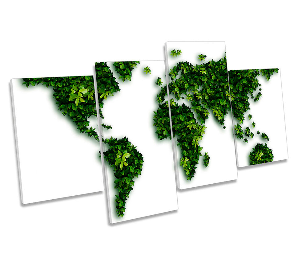 World Map Green Leaves