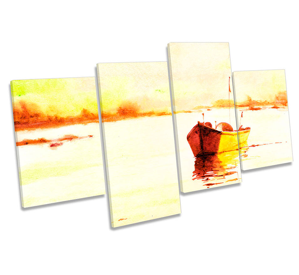 Sunset Boat Yellow Lake