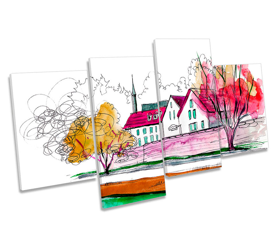 Village Modern Watercolour Multi-Coloured