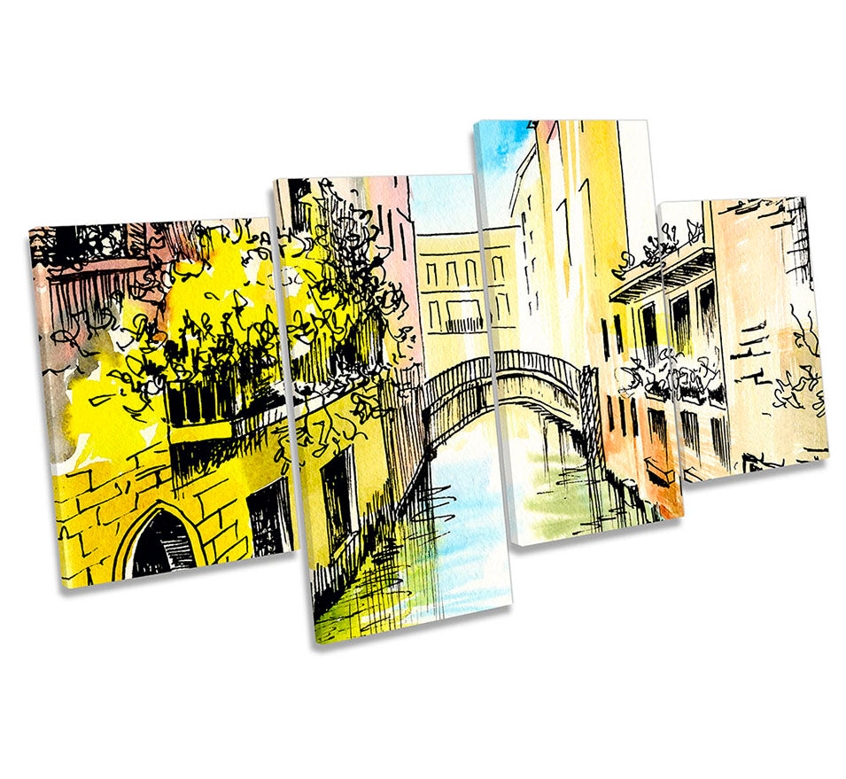 Venice Canal Bridge Illustration Multi-Coloured
