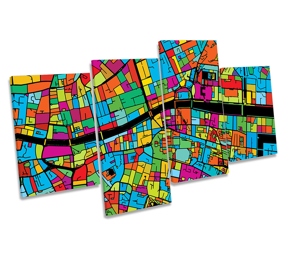 Dublin City Modern Map Multi-Coloured