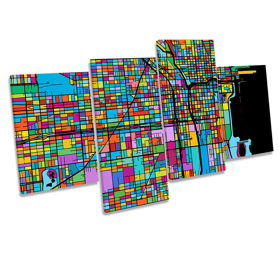 Chicago City Modern Map Multi-Coloured