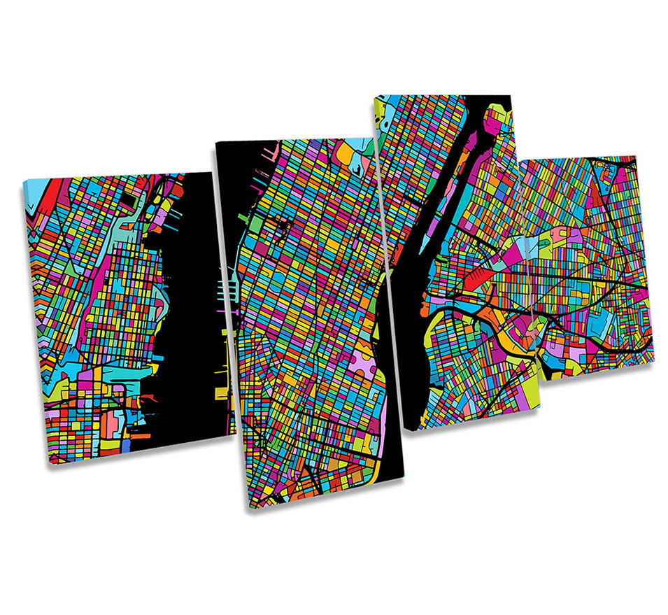 New York Mahattan Modern Map Multi-Coloured