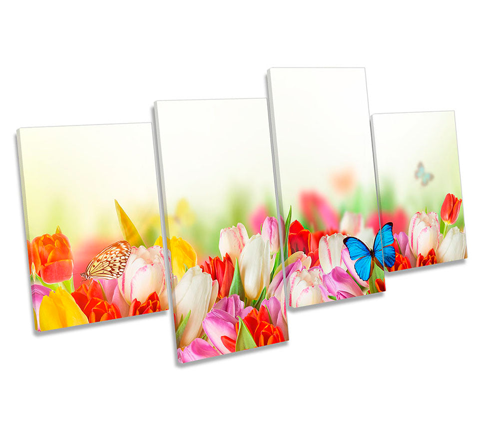 Tulip Flowers Butterfly Floral Multi-Coloured