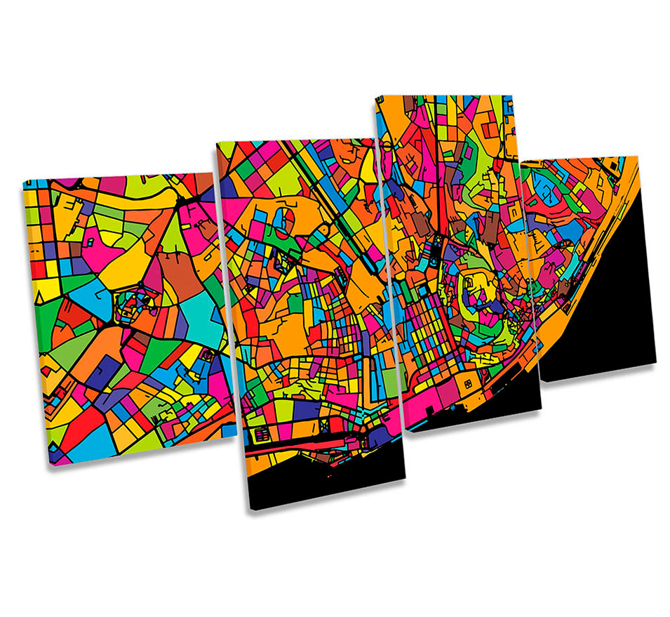 Lisbon City Modern Map Multi-Coloured