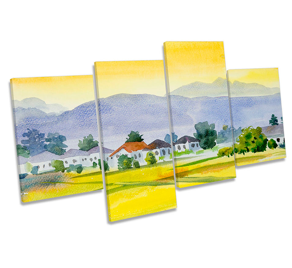 Village Landscape Watercolour Yellow