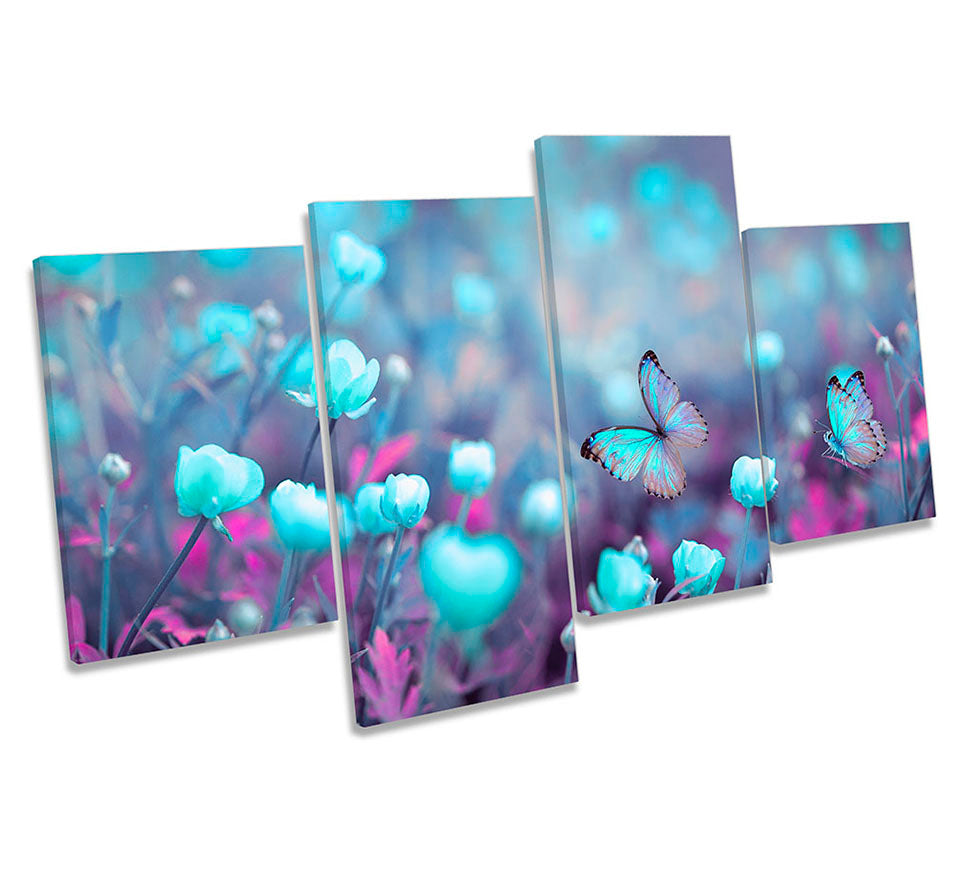 Floral Butterflies Flowers Turquoise