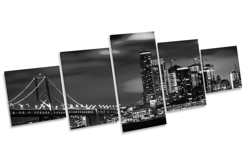 San Francisco Bay Bridge Skyline City B&W