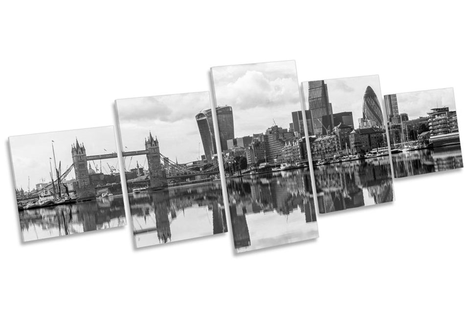 London City Skyline Reflection B&W