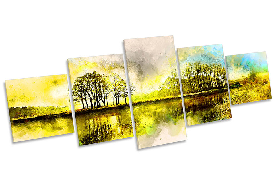 Abstract Sunset River Tree Yellow