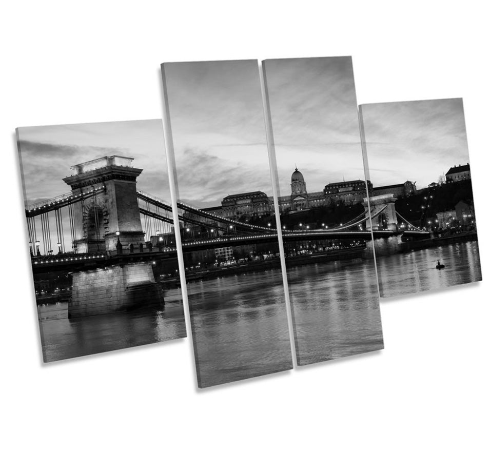 Chain Bridge Budapest Skyline B&W