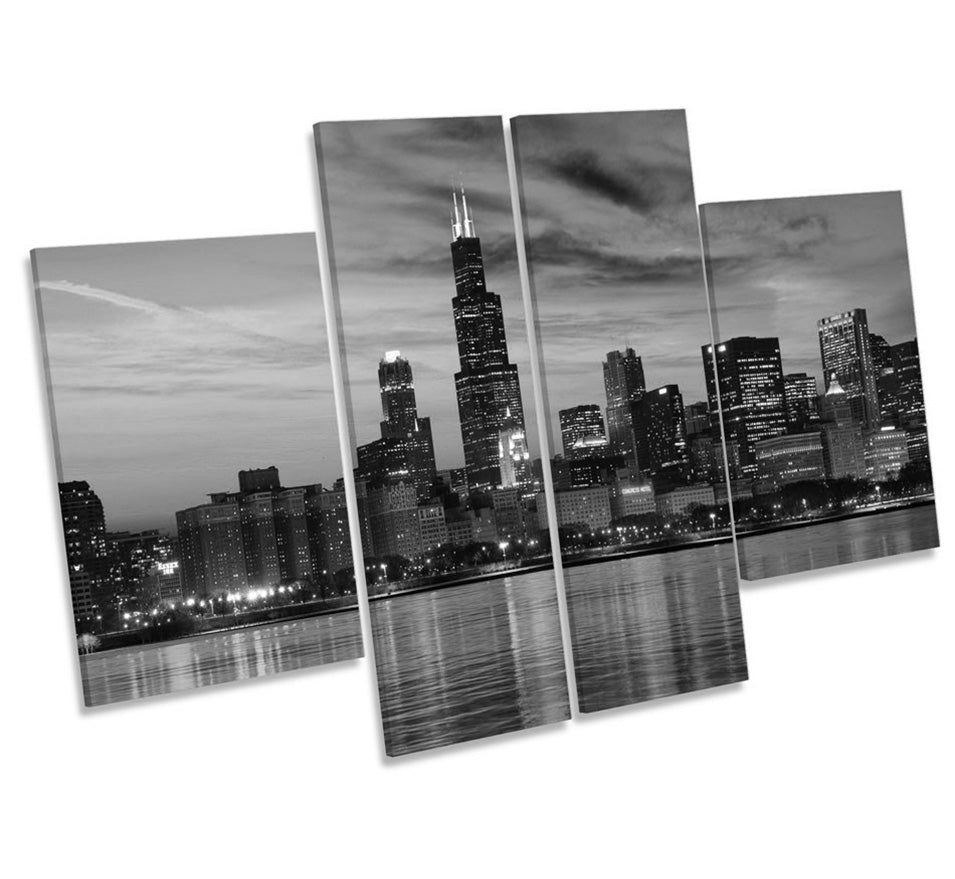 Chicago Skyline City Sunset B&W