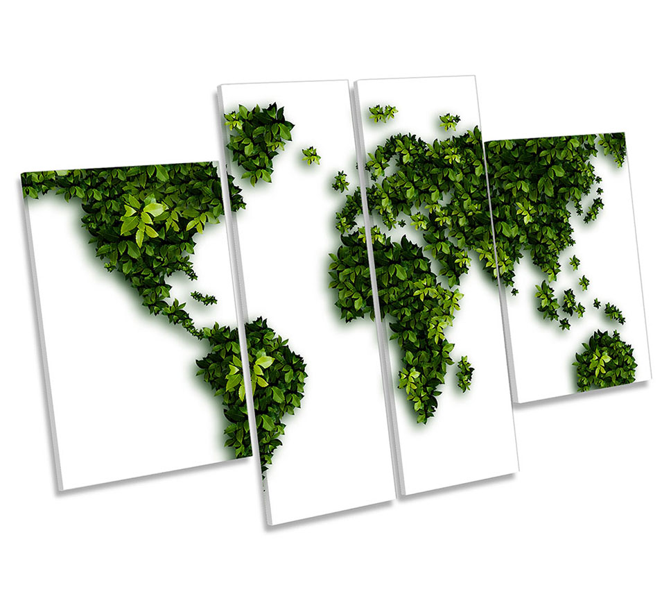 World Map Green Leaves