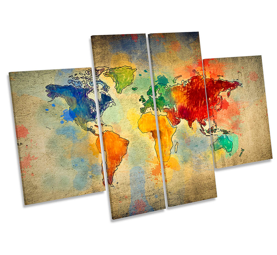 Map World Grunge Multi Colour