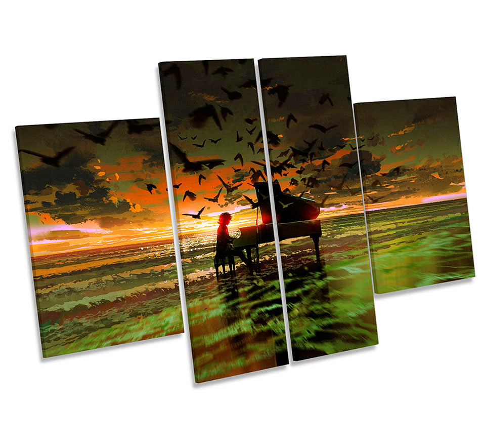 Music Piano Birds Sunset Beach