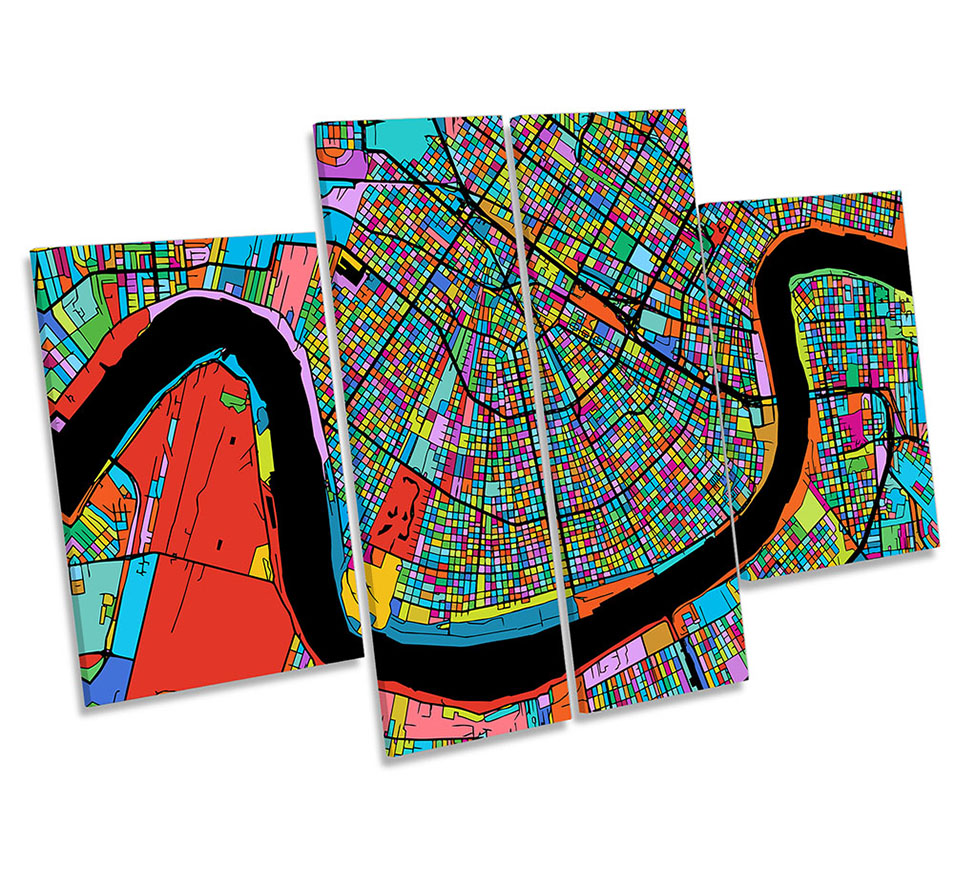New Orleans City Modern Map Multi-Coloured