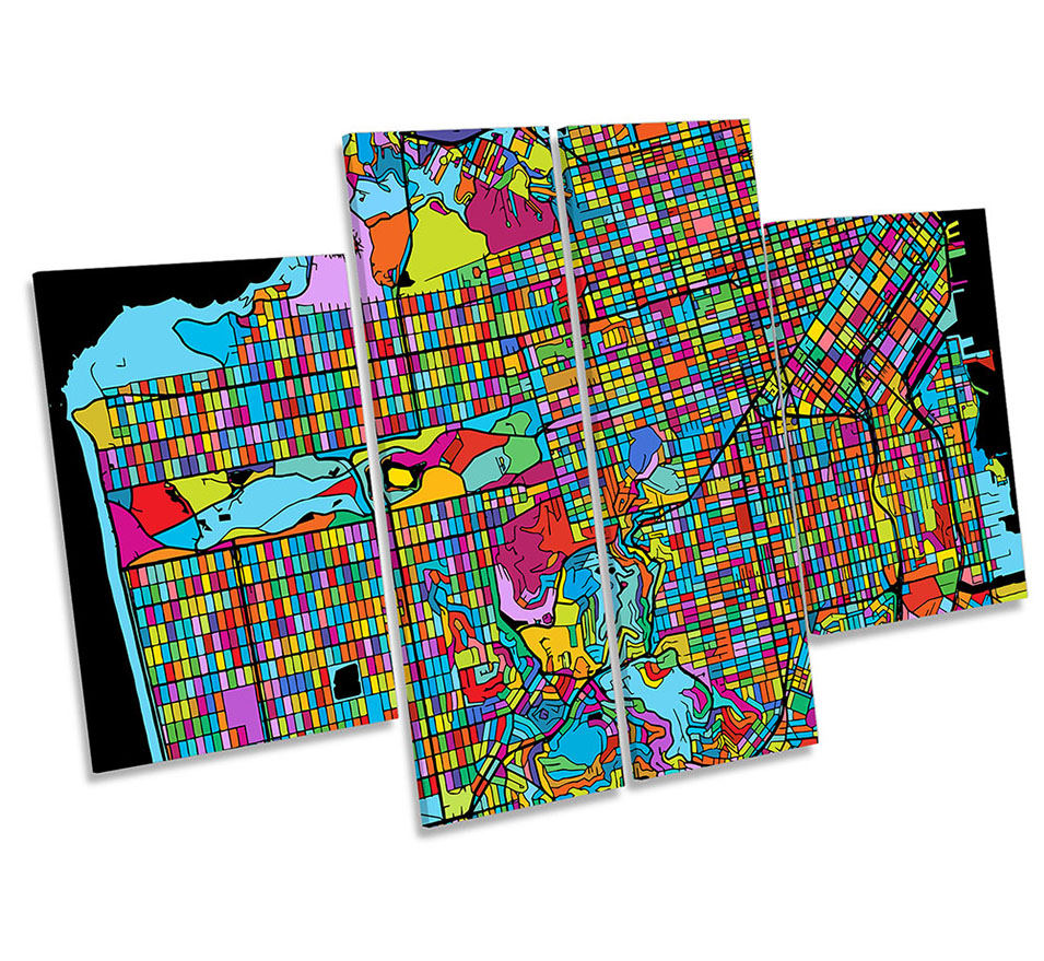 San Francisco City Modern Map Multi-Coloured