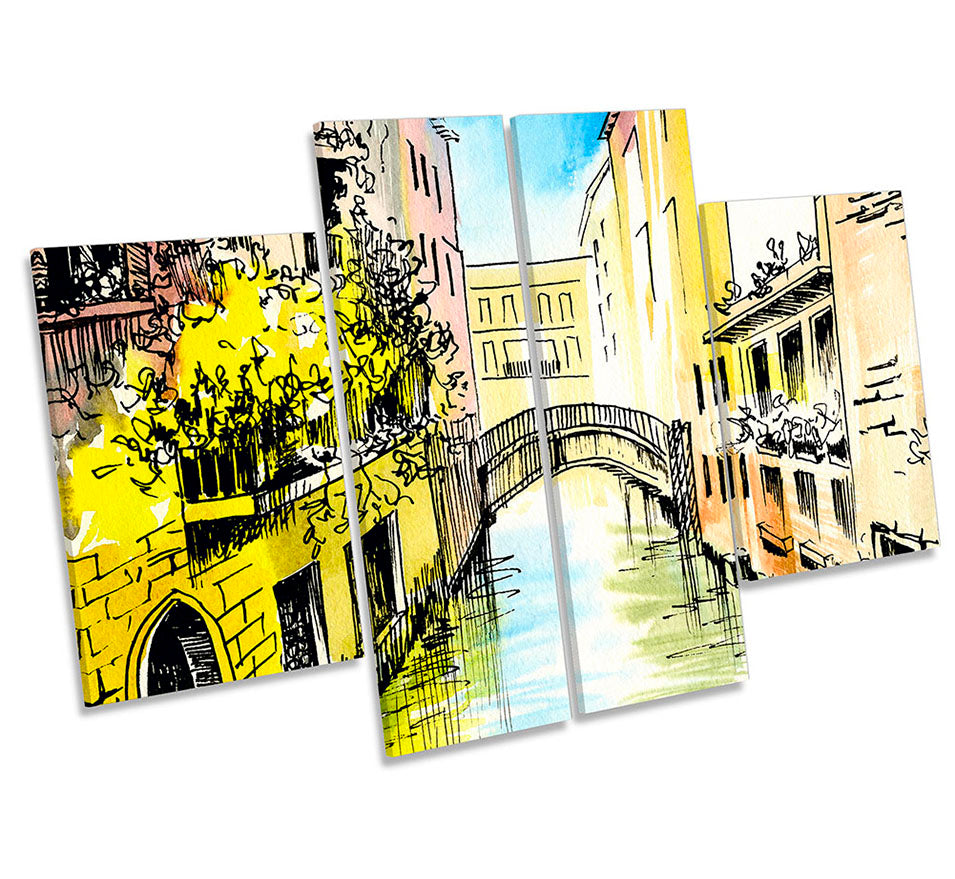 Venice Canal Bridge Illustration Multi-Coloured