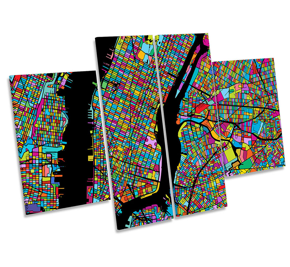 New York Mahattan Modern Map Multi-Coloured