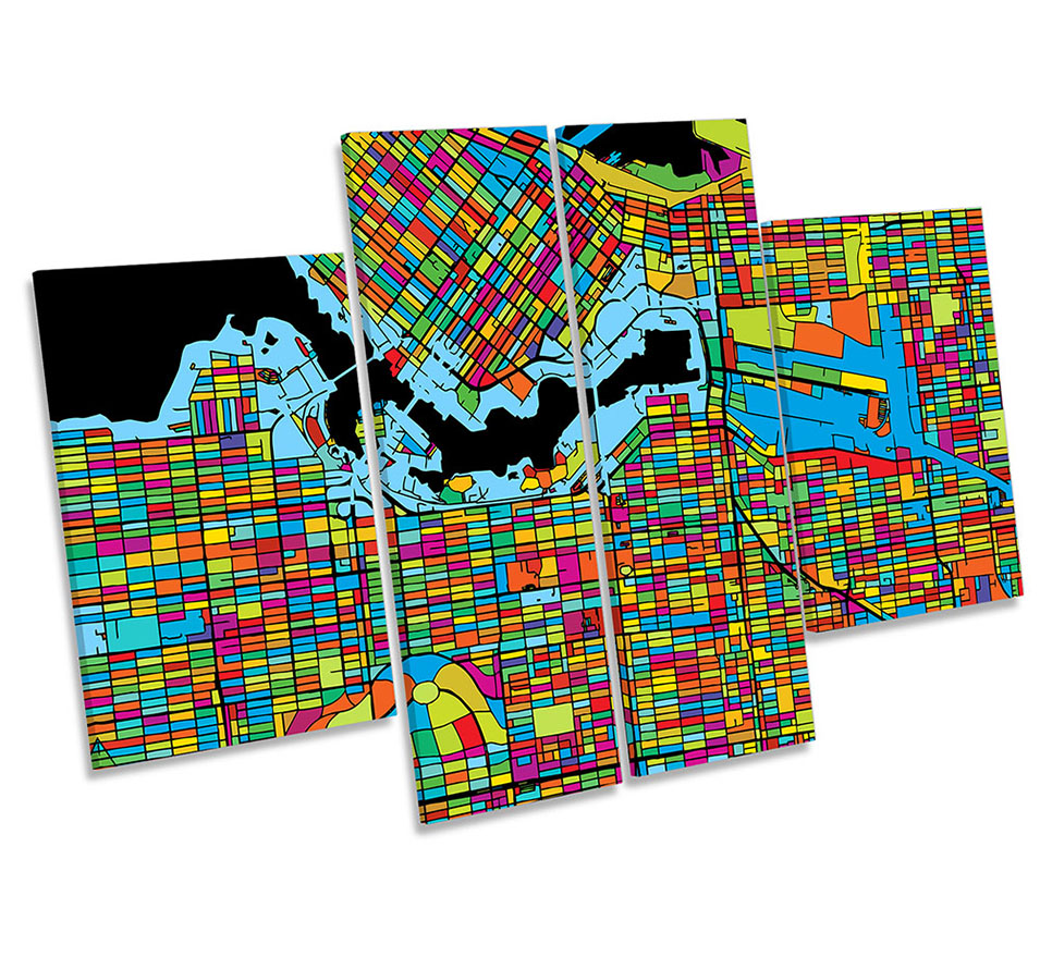 Vancouver City Modern Map Multi-Coloured