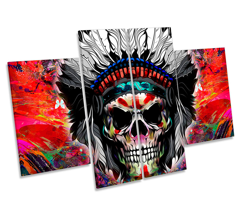 Skull Headress Feathers Multi-Coloured