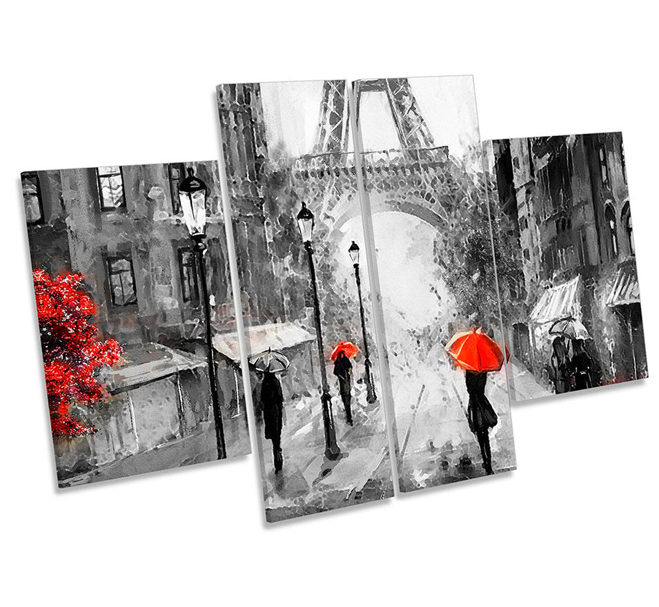 Red Umbrella Paris Street Grey