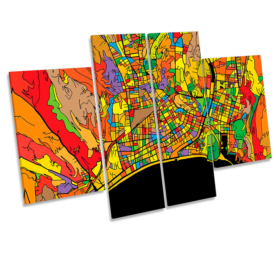 Nice France City Modern Map Multi-Coloured