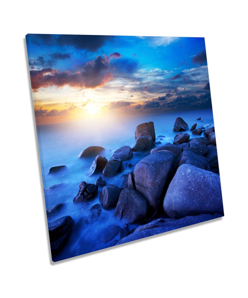 Rocky Sunset Beach Misty Seascape