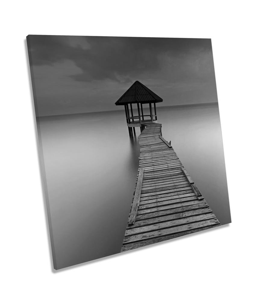 Moody Seascape Jetty Pier Beach B&W