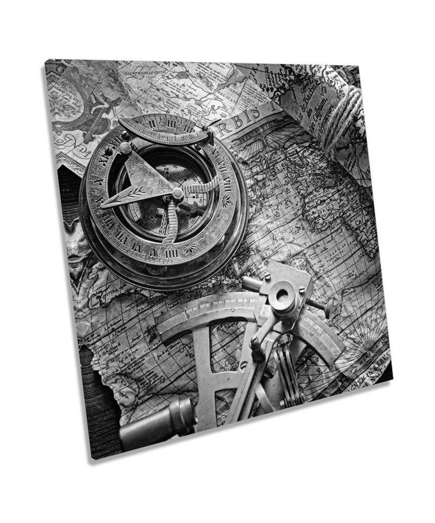 Vintage Compass Navigation Map B&W