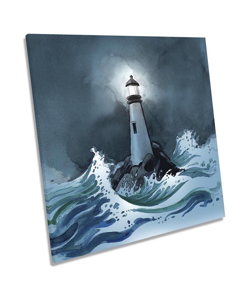 Seascape Lighthouse Stormy Blue