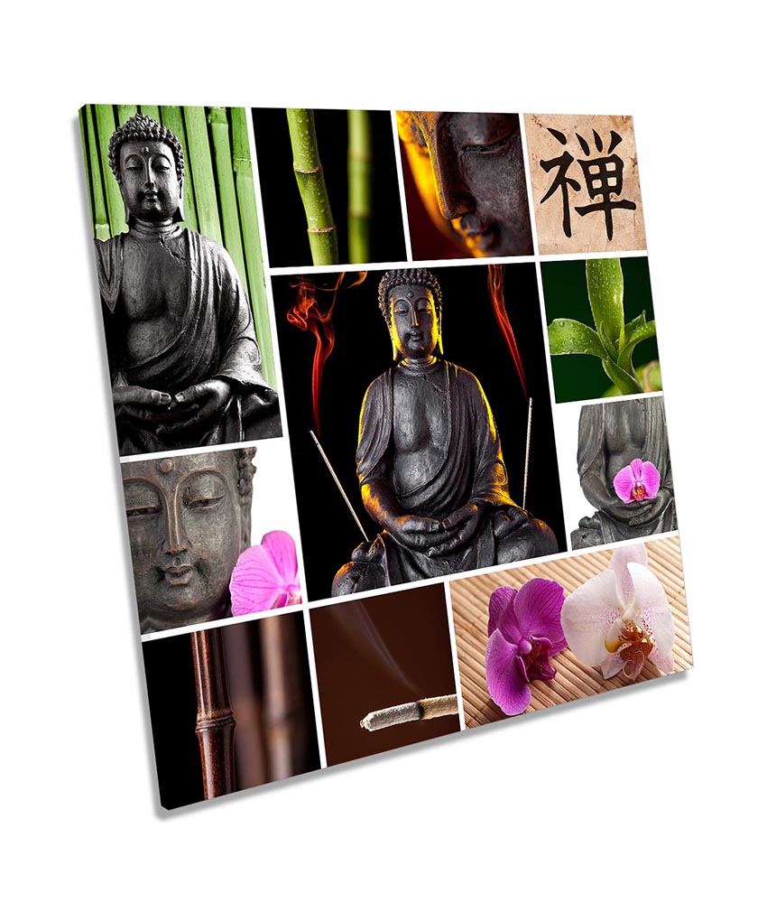 Buddha Monk Floral Collage Multi-Coloured