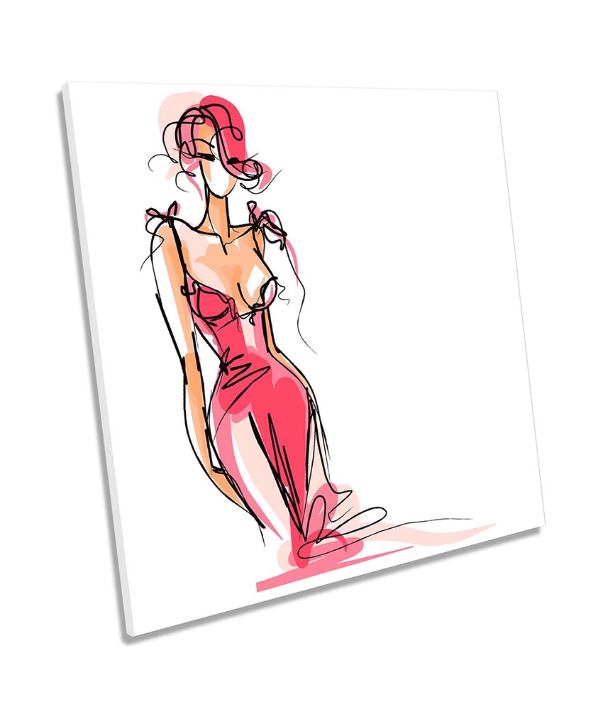 Fashion Model Dress Sketch Pink