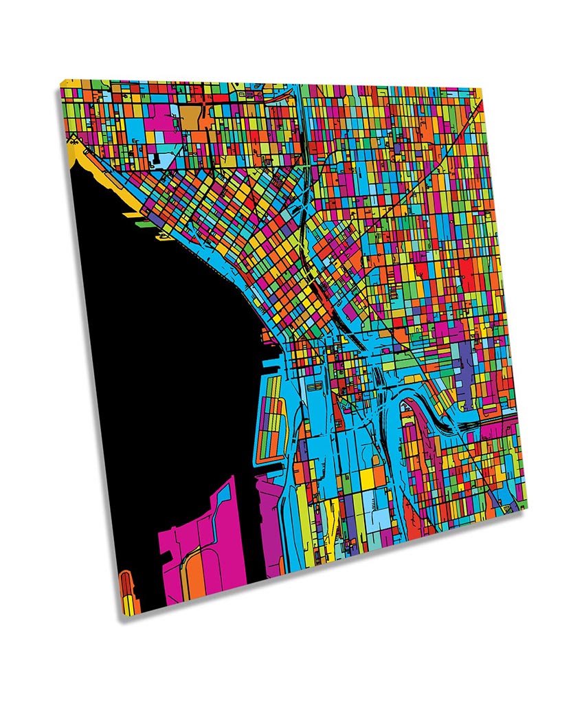 Seattle City Modern Map Multi-Coloured