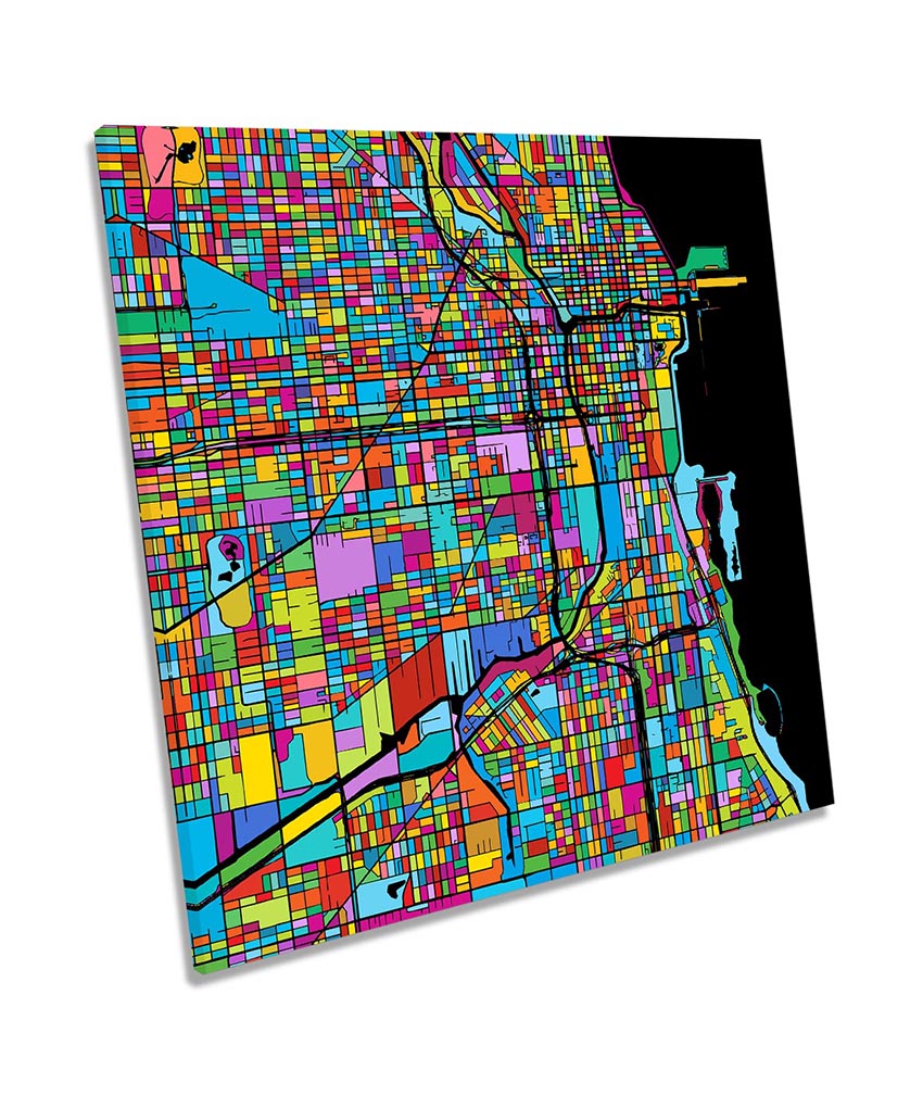 Chicago City Modern Map Multi-Coloured