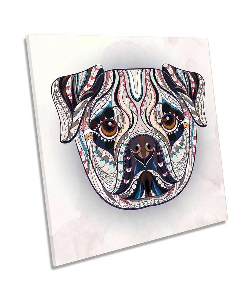 Bulldog Dog Face Geometric Multi-Coloured