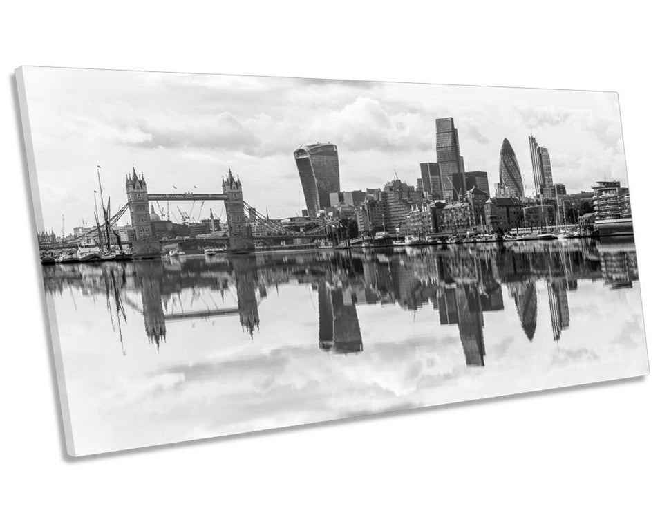 London City Skyline Reflection B&W