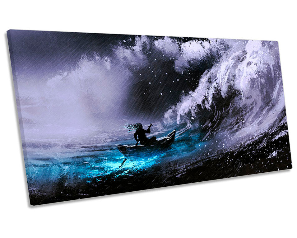 Stormy Boat Surf Seascape Blue